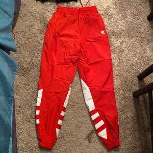 Adidas red jumpsuit pants